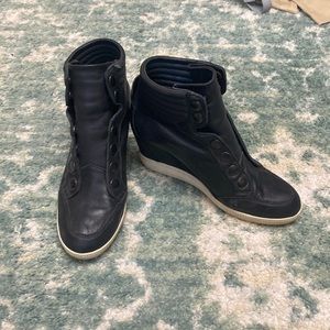 Women’s Black Blade Leather Wedge Snap Sneakers